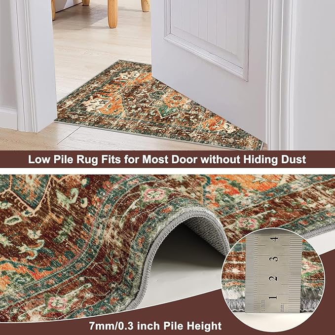 Yamaziot Washable Runner Rug, 2x4 Non-Slip Boho Vintage Hallway Rug Runner with Rubber Backing, Stain Resistant Distressed Carpet Runner for Bedroom, Kitchen, Laundry, Entrance