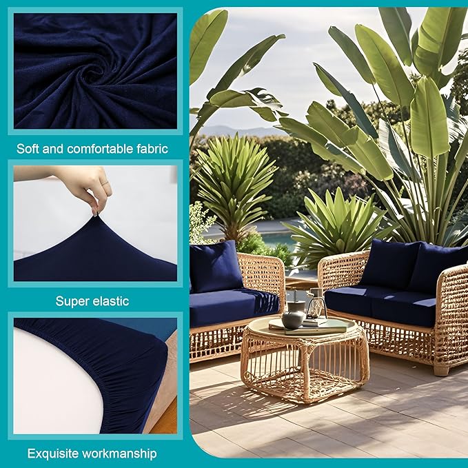 14Pcs Stretch Patio Cushion Covers,Outdoor Couch Covers Replacement,Outdoor Couch & Sofa Slipcovers,for Patio Furniture Cushion Covers,Washable Reusable Furniture Protector (Navy Blue,Cover Only)