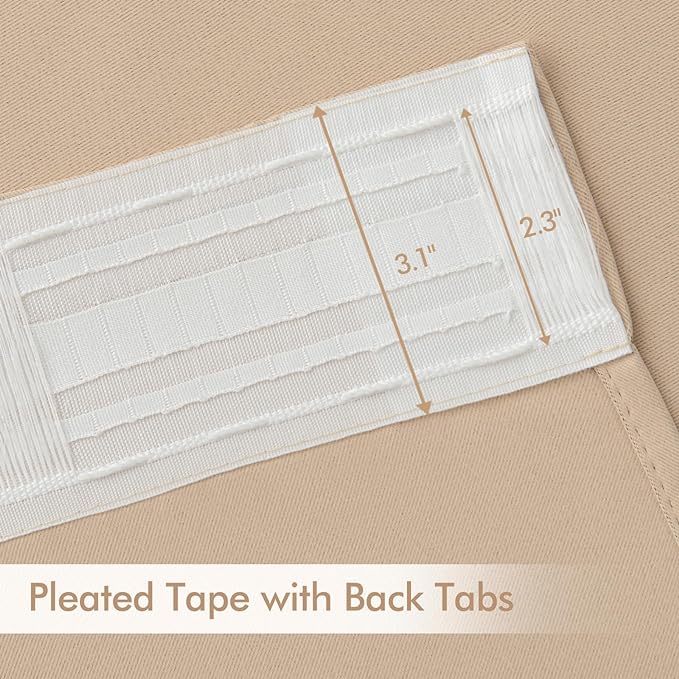 MIULEE Beige Back Tab Blackout Curtains 63 Inch Length 2 Panels Set for Living Room Bedroom Privacy, Rod Pocket/Pinch Pleat Thermal Insulated Room Darkening Pleated Light Blocking Drapes