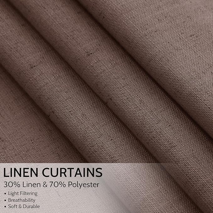 Cappuccino Linen Curtains for Living Room 100 Inches Long Light Filtering Semi Sheer Curtain Back Tab Rod Pocket Luxury Modern Rustic Home Decor Neutral Drapes for Bedroom Dinner Room 52x100, 2 Panels