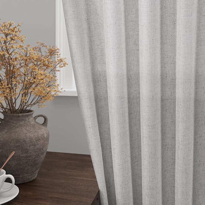 Grey Linen Curtains 102 Inches Long 2 Panels Set for Living Room Extra Long Back Tab Curtains Neutral Farmhouse Light Filtering Semi Sheer Linen Drapes Ceiling to Floor for Large Window