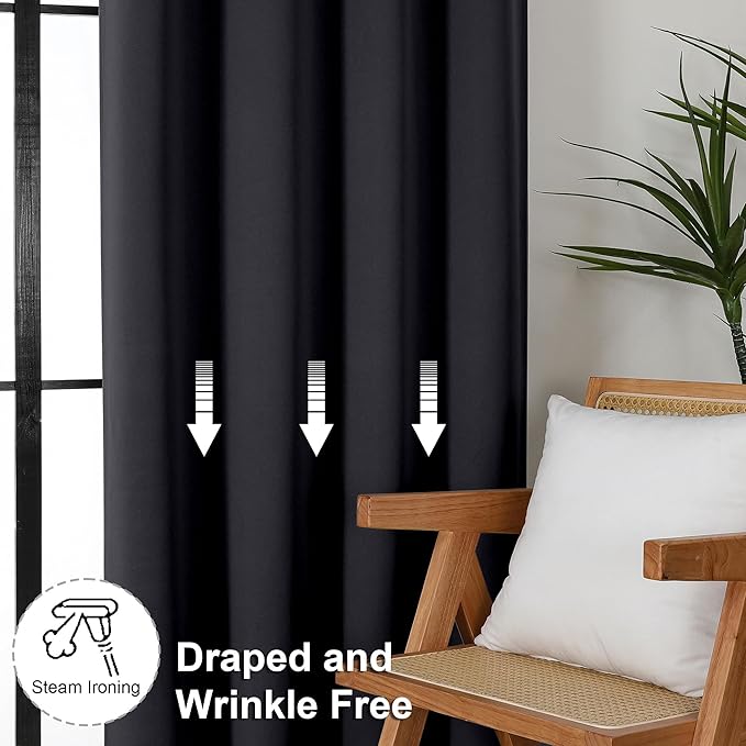 Simplebrand Black Blackout Curtains for Bedroom 102 Inches Long 2 Panels, Solid Thermal Insulated, Energy Saving Living Room Window Treatment Curtains Blackout Drapes, W50 x L102 Inch, Black