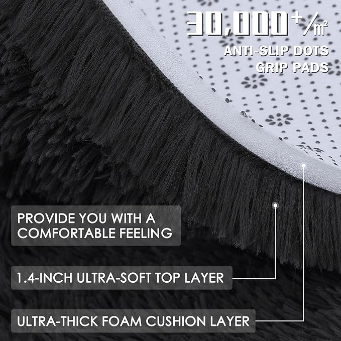 OLANLY 2x8 Machine Washable Runner Rugs for Hallway, Soft Fluffy Shaggy Bedside Rugs for Bedroom, Living Room, Indoor Floor Carpet for Kids Girls and Boys, Nursery Rooms, Home Decor Aesthetic, Black