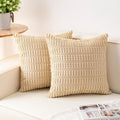 Pack of 2 Corduroy Decorative Throw Pillow Covers 22x22 Inch Soft Striped Pillow Covers Modern Farmhouse Home Decor for Sofa Living Room Couch Bed（Beige）