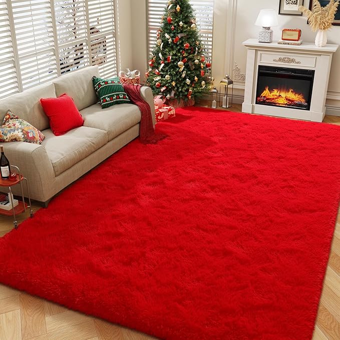 Amearea Premium Soft Area Rug 4x5.3 Feet, Modern Fluffy Rugs for Living Room, Shag Carpet for Bedroom Nursery Playroom Teen Home Decor, Comfortable Indoor Furry Dorm Carpets, Red