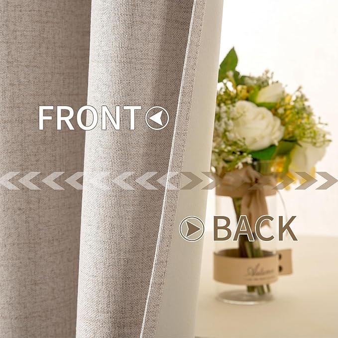 MIULEE 100% Blackout Linen Textured Curtains for Bedroom Solid Thermal Insulated Natural Beige Grommet Room Darkening Curtains & Drapes Luxury Decor for Living Room Nursery 52 x 96 Inch (2 Panels)