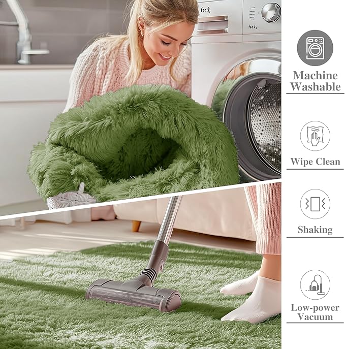 OLANLY 6x9 Machine Washable Large Area Rugs for Living Room, Bedroom, Soft Fluffy Shaggy Bedside Rug, Indoor Floor Carpet for Kids Girls and Boys, Dorms, Nursery, Home Decor Aesthetic, Green