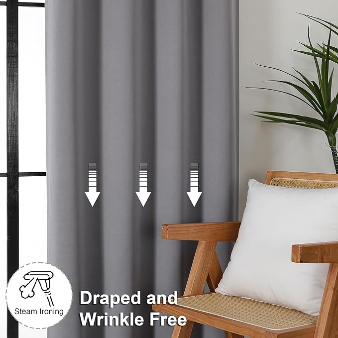 Simplebrand Ava Light Grey Blackout Curtains for Bedroom, 72 Inch Length, 2 Panels, Privacy Thermal Insulated Rod Pocket Curtains for Patio, French Door, W40 x L72 Inch