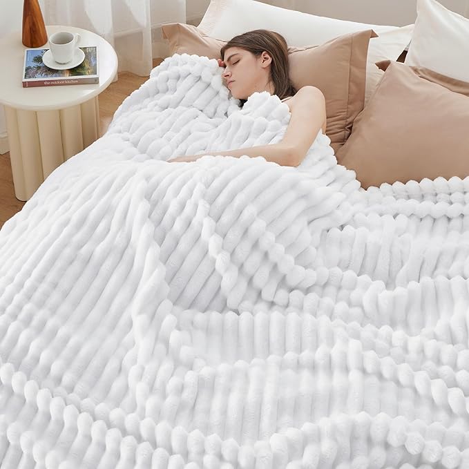 Bedsure GentleSoft Queen Blanket for Couch - Cozy Soft Blankets for Women, Cute Small Fleece Throws for Girls, Bright White, 90x90 Inches