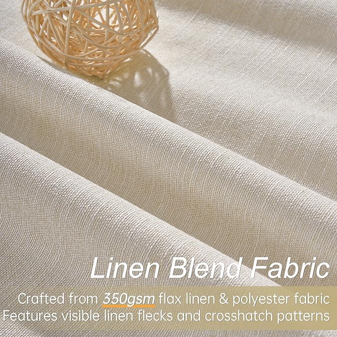 Topfinel Extra Long 132 Inch 100% Blackout Curtains for Livingroom Neutral Boho Linen Blend Farmhouse Curtain Drapes Sound Proof Drapes Privacy Ceiling Track Villa Bedroom 11Ft(W52 xL132 2 Panels)
