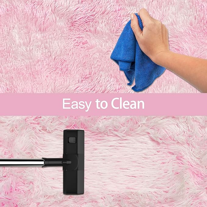 Tie-Dye Pink Fluffy Rug for Bedroom 4x6ft Soft Shag Area Rug Mat Bedside Throw Rug for Living Room Kids Room Boys Teens Nursery Baby Dorm Office Home Decor Aesthetic Carpets