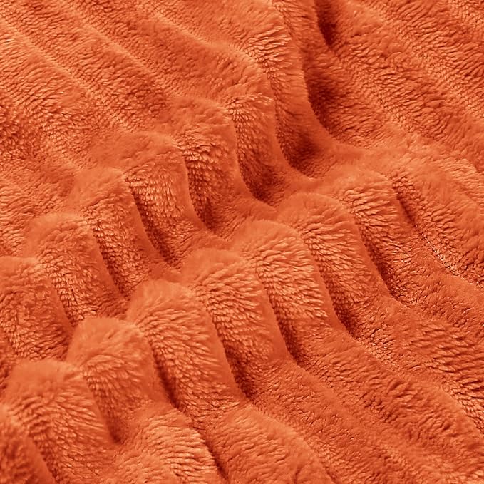 BEDELITE Fall Throw Blanket for Couch - 3D Ribbed Jacquard Soft & Warm Decorative Burnt Orange Blanket, Cozy, Plush, Fluffy, Fuzzy Fleece Throw Blanket for Bed, Sofa 50x60Inches