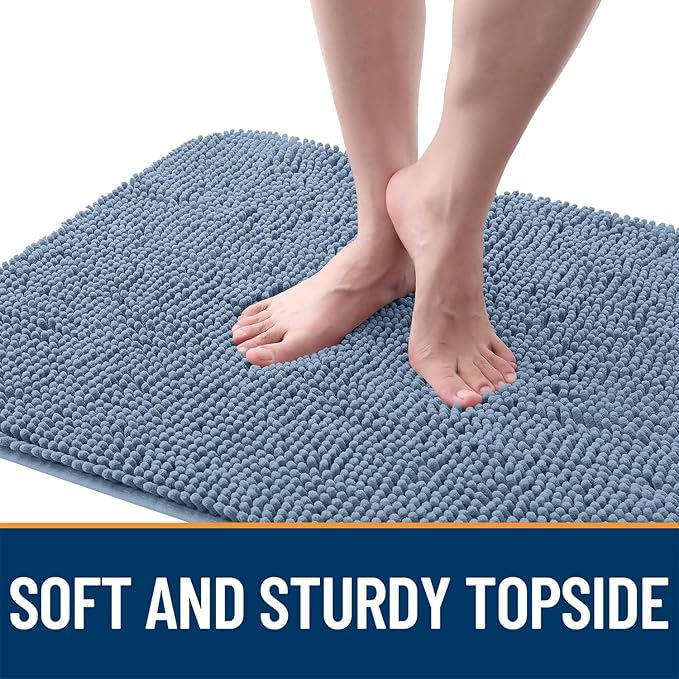 OLANLY Dog Door Mat for Muddy Paws 36x24, Absorbs Moisture and Dirt, Absorbent Non-Slip Washable Doormat, Quick Dry Chenille Mud Mat for Dogs, Entry Indoor Entryway Carpet for Inside Floor, Airy Blue