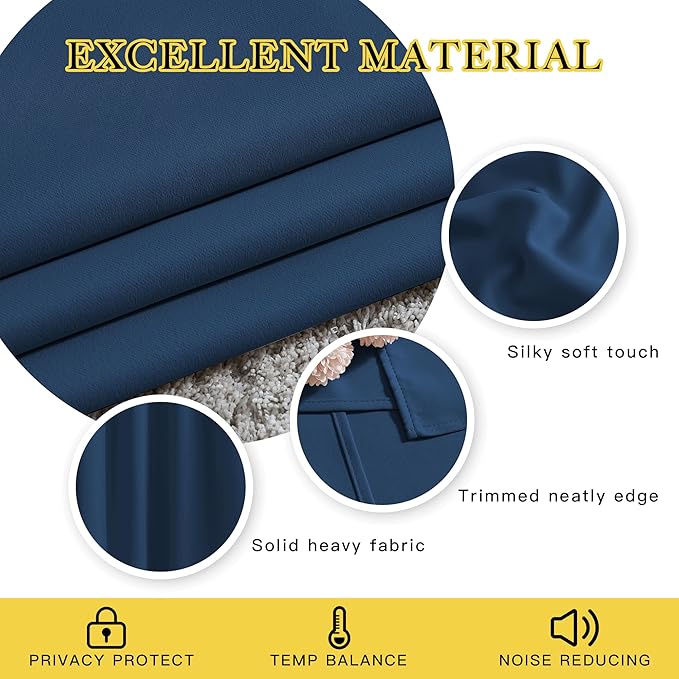 NICETOWN Light Reducing Grommet Curtains - Triple Woven Textured Soft Curtain Panels for Living Room Window Treatment Drapes for Sliding Door (W80 x L108, Moroccan Blue, 2 Pieces)
