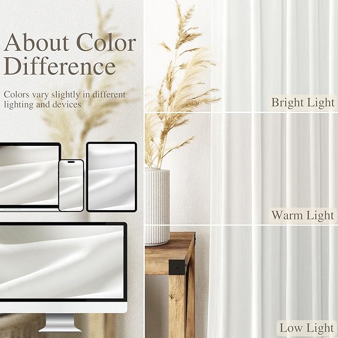 Linen Off White Curtains 132 inch Extra Long for Living Room Back Tab Light Filtering Semi Sheer Drapes Modern Farmhouse Coastal Decor Cotton Textured Curtain for Floor to Ceiling Window 11 FT