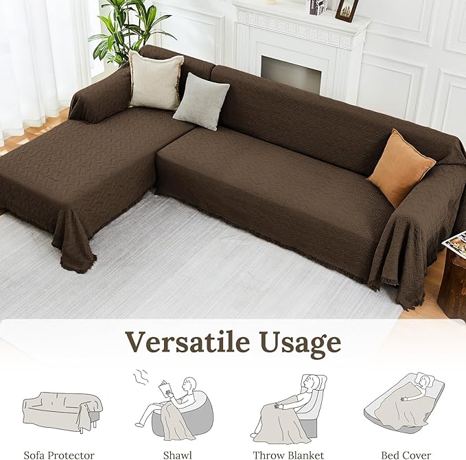 HOMERILLA Sectional Couch Covers for Sectional Sofa L Shaped Couch Cover Blanket 2 Pieces Sofa Covers Sectional Couch Cover L Shape Furniture Protector (Chocolate, X-Large)