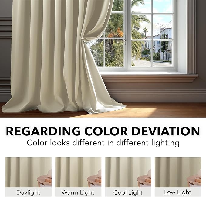 Deconovo Blackout Curtains, Thermal Insulated, W42 x L84 2 Panels, Back Tab, Machine Washable, Room-Darkening Drapes for Bedroom/Living Room Light Beige