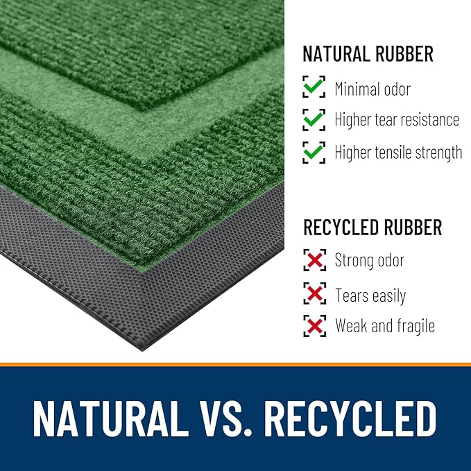 OLANLY Front Door Mat Indoor Outdoor Entrance, Waterproof All-Season, All-Weather Doormat, Sturdy Natural Rubber, Fade Resistant, Low Profile, Easy Clean Patio Porch Entryway Mat, 71x34, Green