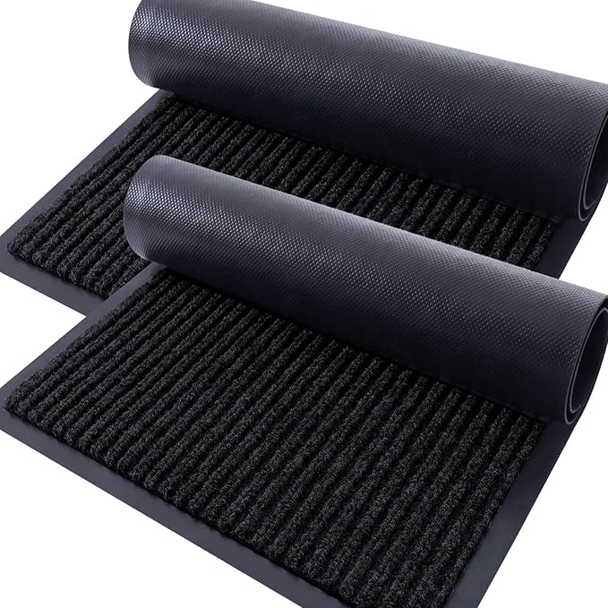 OLANLY Front Door Mat Indoor Outdoor Entrance, 2-Pack 35 x 23 Inch, Waterproof Heavy Duty Doormat, Fade Resistant, Low Profile, Easy Clean Patio Porch Welcome Floor Mats for Entry, Black