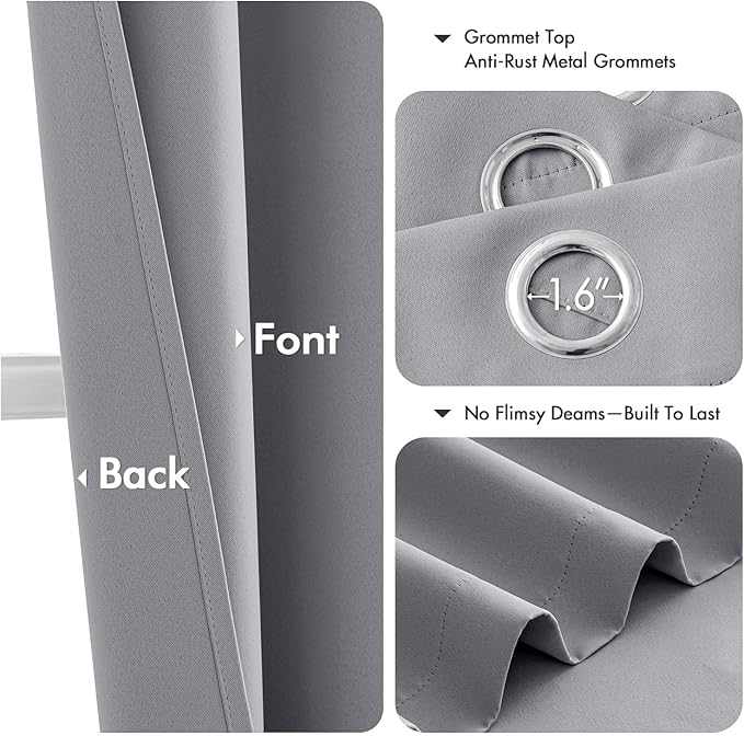 MIULEE Light Grey Blackout Curtains for Bedroom Living Room 45 Inches Long 2 Panels, Thermal Insulated Room Darkening Drapes Solid Grommet Noise Reduction Light Blocking Window Treatments 40x45 Inch