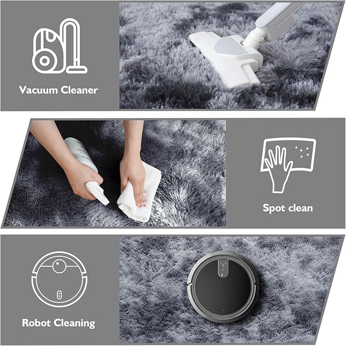 Tie-Dyed Black Fluffy Round Rug,Soft Area Rugs for Girls Room,Shaggy Rugs 5'X5' for Living Room,Non Slip Circle Rug for Kids Bedroom,Shag Plush Nursery Rug,Plush Carpet for Dorm,Cute Furry Room Decor