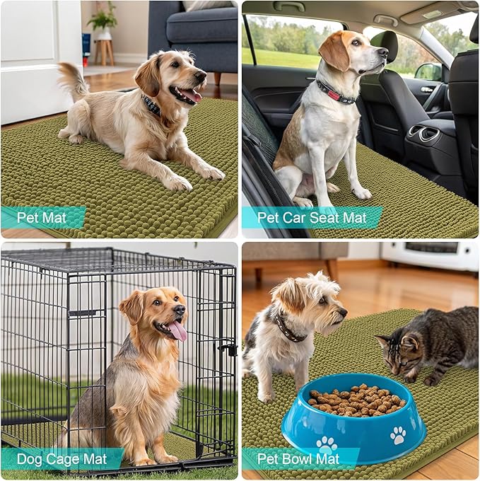 OLANLY Dog Door Mat for Muddy Paws 40x32, Absorbs Moisture and Dirt, Absorbent Non-Slip Washable Doormat, Quick Dry Chenille Mud Mat, Entry Indoor Entryway Carpet for Inside Floor, Willow Green