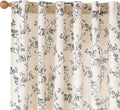 Lazzzy Farmhouse Linen Curtains Black Floral Curtains 90 Inch Length Back Tab Drapes for Living Room Bedroom Light Filtering Country Vintage Rod Pocket, 2 Panels, Black on Beige