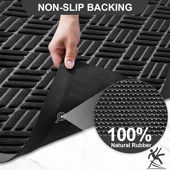 Mibao Front Door Mat, Heavy Duty Durable Welcome Mat for Outdoor Indoor, Dirt Trapper Waterproof Super Absorbent Door Mat for Entryway Outside Patio Porch, 73" x 46", Black