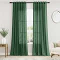 Green Semi Sheer Curtains 120 Inches Long 2 Panels Set Back Tab Loop Pocket Linen Blend Boho Large Window Curtain Extra Long Light Filtering Drapes High Ceiling Curtains for Living Room 52x120