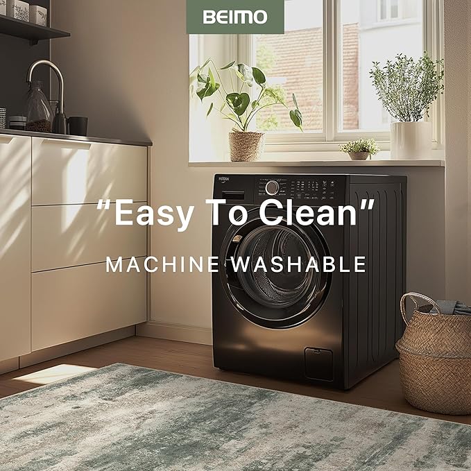 BEIMO Area Rugs 9x12 for Living Room Bedroom, Modern Abstract Machine Washable Rug, Large Soft Low Pile Floor Cover with Non Slip Backing for Dining Room, Grey/Dark Green