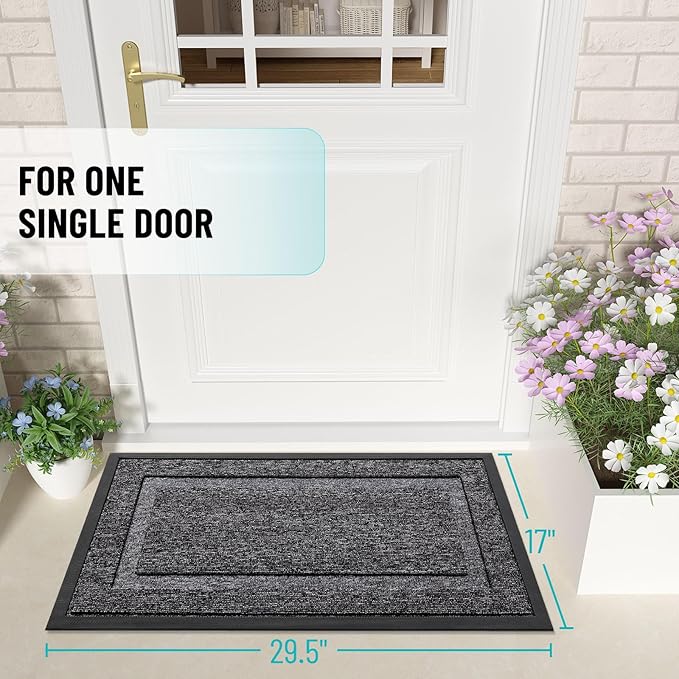 OLANLY Front Door Mat Indoor Outdoor Entrance, Waterproof All-Season, All-Weather Doormat, Sturdy Natural Rubber, Low Profile, Easy Clean Patio Porch Entryway Mat, 47x32, Black and White