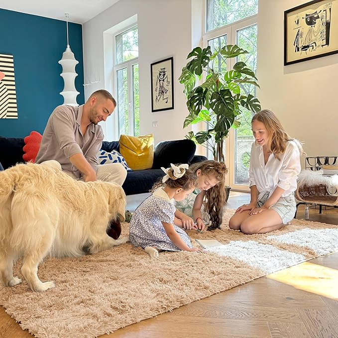 OLANLY 3x8 Machine Washable Runner Rugs for Hallway, Soft Fluffy Shaggy Bedside Rugs for Bedroom, Living Room, Indoor Floor Carpet for Kids Girls and Boys, Nursery Rooms, Home Decor Aesthetic, Beige