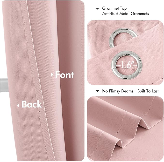 MIULEE Baby Pink Blackout Curtains for Girls Bedroom Living Room 86 Inches Long 2 Panels, Nursery Thermal Insulated Room Darkening Drapes Solid Grommet Top Noise Reducing Window Curtains 40x86 Inch