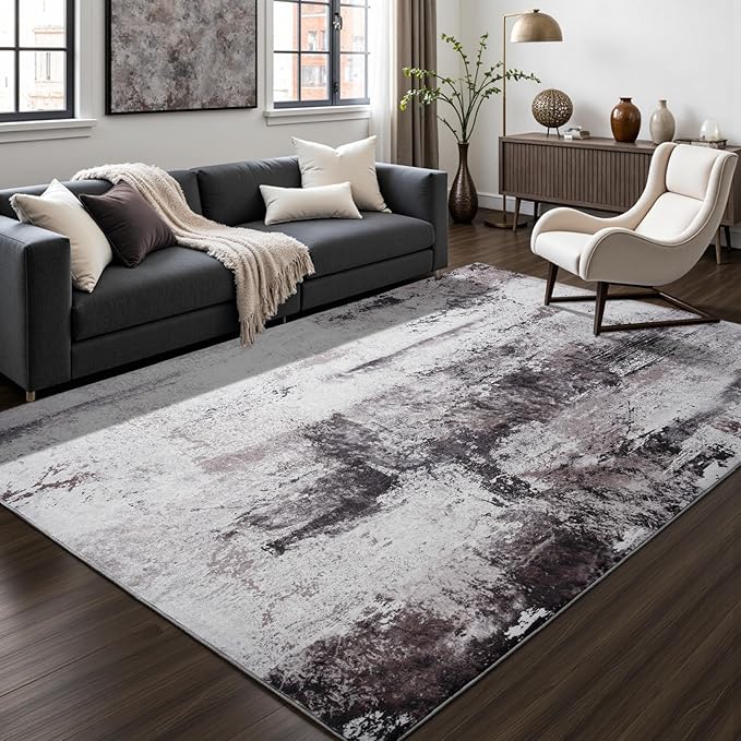 Toneed Abstract Area Rug 6x9 Modern Washable Rug Soft Non Slip Rug Low Pile for Bedroom Living Room Dining Room Coffee Brown