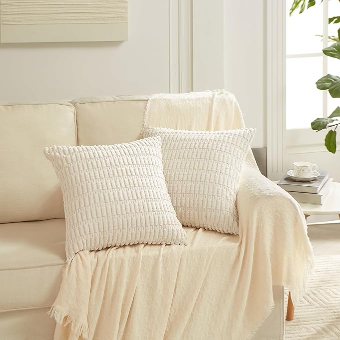Fancy Homi 4 Packs Neutral Long Lumbar Decorative Throw Pillow Covers 14x24 Inch for Living Room Couch Bed, Boho Home Decor, Soft Striped Corduroy Rectangle Accent Grey Cushion Case 35x60 cm