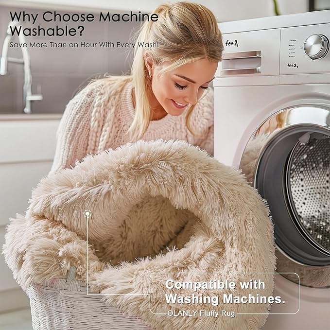 OLANLY 9x11 Machine Washable Large Area Rugs for Living Room, Bedroom, Soft Fluffy Shaggy Bedside Rug, Indoor Floor Carpet for Kids Girls and Boys, Dorms, Nursery, Home Decor Aesthetic, Beige