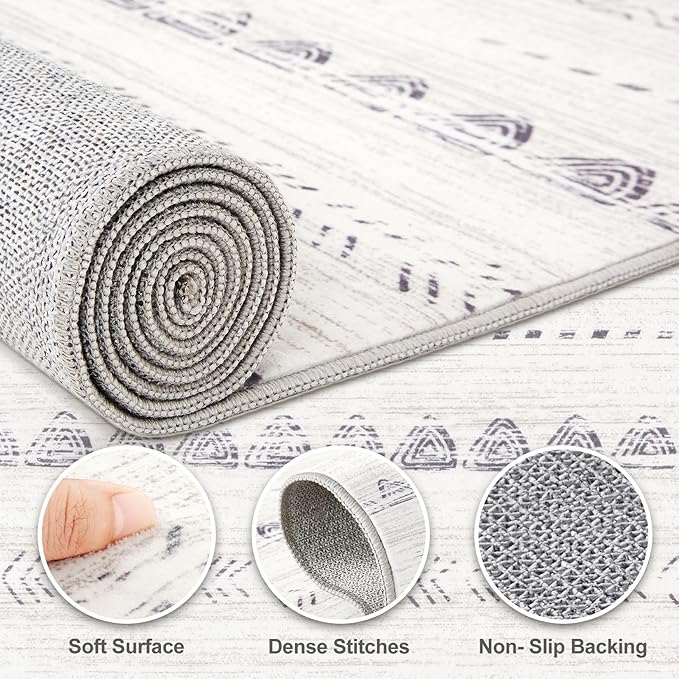 Nakagishi 2X4 Rug Washable Area Rug: Small Soft Boho Farmhouse Neutral Moroccan Non Slip Indoor Low Pile Accent Floor Throw Carpet for Bedroom Bathroom Entryway Kitchen Hallway Closet Home Door - Grey