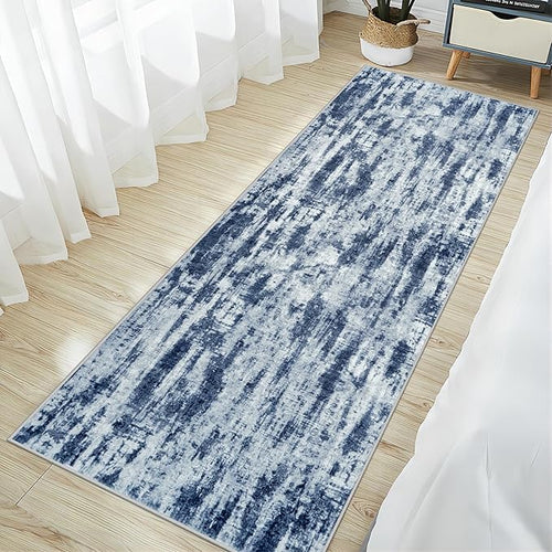 2'6''x8' Runner Rugs Washable Rug: Modern Abstract Living Room Rug Soft Anti-Skid Thin Carpet Indoor Floor Non-Shedding Carpets for Bedroom Dining Room Farmhouse Nursery Home Office Blue Grey