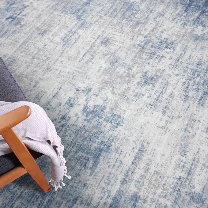IOHOUZE Round Area Rug 3 Ft Circle Entryway Rugs Round Washable Door Mat Indoor Entrance, Non Slip Circle Front Door Rug, Printed Abstract Faux Wool Floor Carpet for Foyer Porch Sink, Light Blue Grey