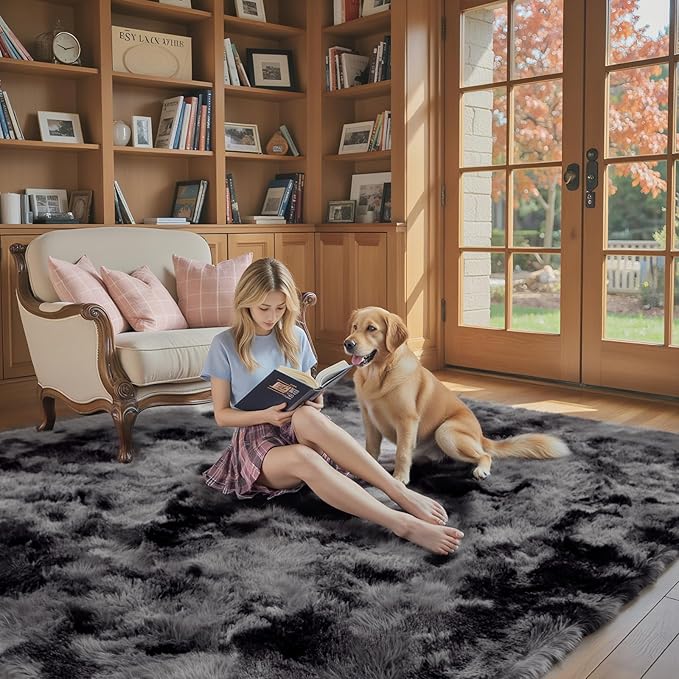 Rugs for Living Room 6x9, Alfombras para Salas Shag Large Plush Soft Area Rug, Shaggy Carpets for Bedroom, Kids Boys Girls Home Decor Aesthetic(Dark Grey Tie-Dyed, 6 x 9 Feet)