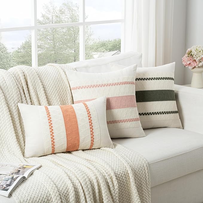 Fancy Homi Set of 1 Boho Olive Green Decorative Throw Pillow Cover 16x16 Inch for Couch Bed Sofa, Aesthetic Modern Organic Farmhouse Home Decor, Soft Cotton Cute Accent Macrame Woven Cushion Case