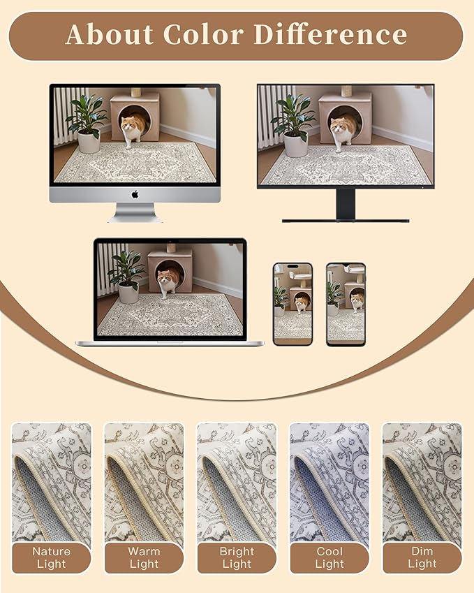 Madane 4x10 Wide Hallway Runner Rug: Washable Soft Rug Runners for Living Room Bedroom, Stain Resistant Low Pile Area Rugs Non Slip Floor Carpet for Ktichen (Beige/Brown, 4x10)