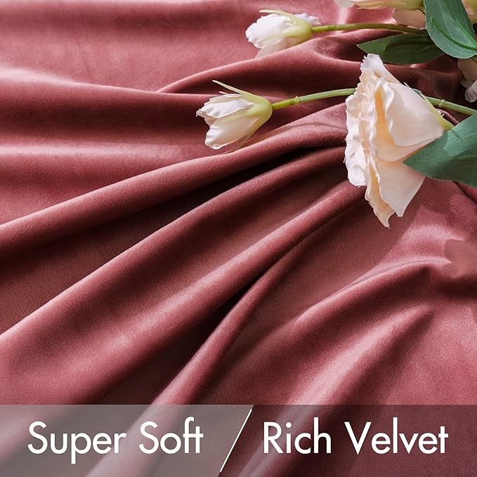 MIULEE Velvet Curtains 2 Panels Luxury Blackout Curtains for Bedroom Living Room Thermal Insulated Super Soft Window Drapes Rod Pocket & Back Tab, Dusty Rose Pink, W52 x L72 inches