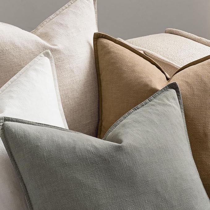 MIULEE Neutral Linen Pillow Covers Pack of 4 Decorative Natural Solid Throw Pillow Covers Soft Accent Boho Farmhouse Couch Pillowcases Modern Spring Home Decors for Living Room Bed Sofa 18x18 Inch
