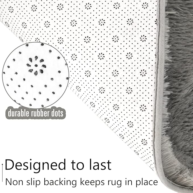 LOCHAS Ultra Soft Indoor Modern Area Rugs Fluffy Living Room Carpets for Children Bedroom Home Decor Nursery Rug 2x6 Feet, Gray