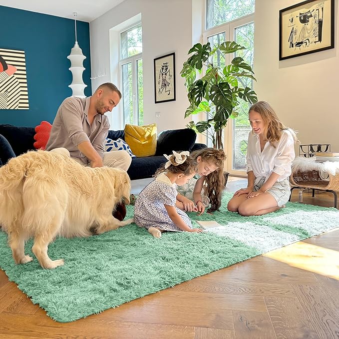 OLANLY 2x4 Machine Washable Runner Rugs for Hallway, Soft Fluffy Shaggy Bedside Rugs for Bedroom, Living Room, Indoor Floor Carpet for Kids Girls Boys, Nursery Rooms, Home Decor Aesthetic, Mint Green