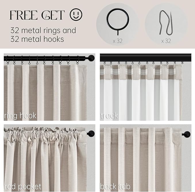 Oatmeal Blackout Curtains for Living Room 100 Inch Long 2 Panels,Linen Textured Room Darkening Drapes for Dining Room Back Tab with Hooks Boho Modern Solid Color Cottage Urban Decor 52x100
