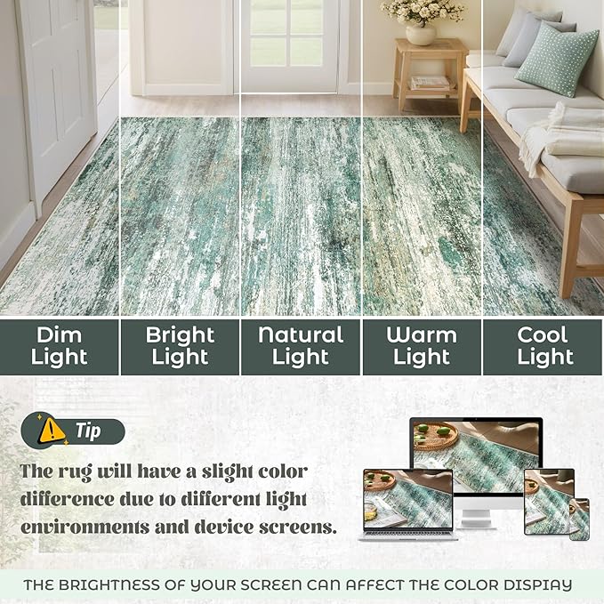 9x12 Area Rug for Living Room, Washable Modern Abstract Large Area Rug Neutral Soft Non Slip Kids Rug Stain Resistant Indoor Carpet for Bedroom Dining Room Playroom Office(Green, 9'x12')