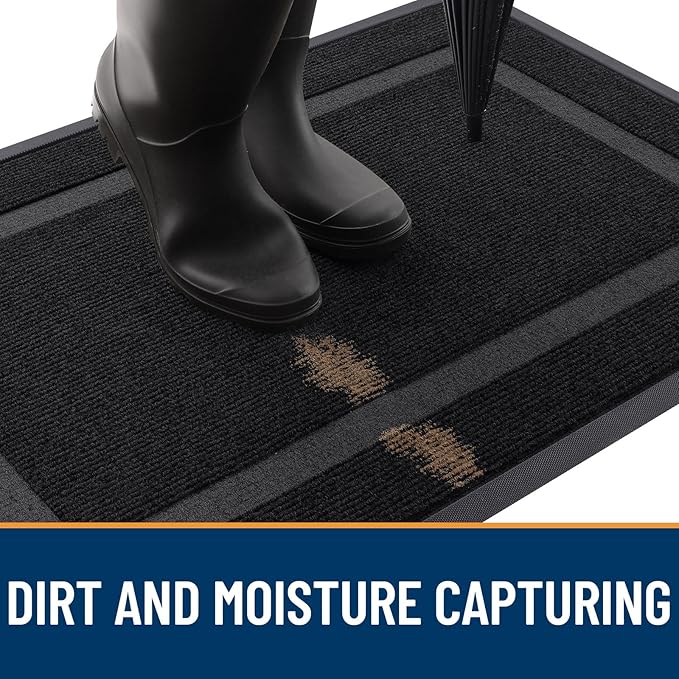 OLANLY Front Door Mat Indoor Outdoor Entrance, Waterproof All-Season, All-Weather Doormat, Sturdy Natural Rubber, Fade Resistant, Low Profile, Easy Clean Patio Porch Entryway Mat, 59x30, Black