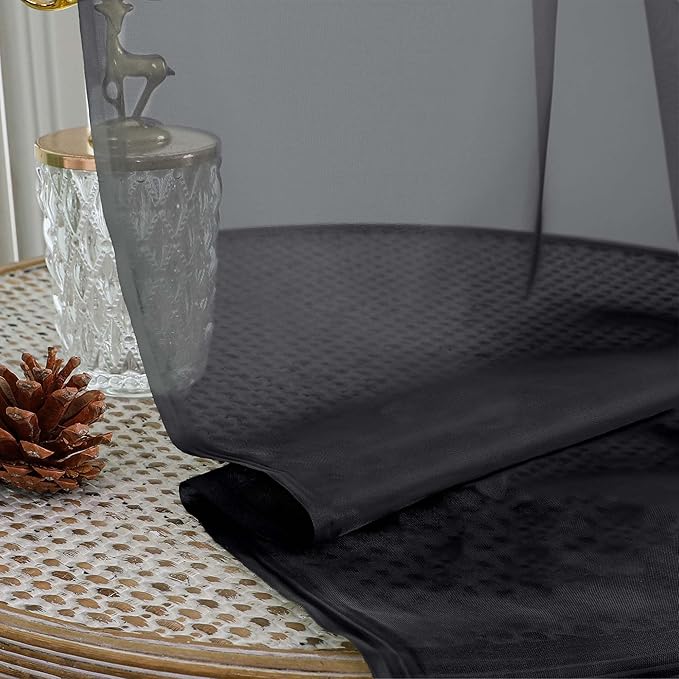 OWENIE Sheer Curtains 84 Inches Long 2 Panels Set, Black Sheer Curtain for Living Room Bedroom, Modern Filmy Rod Pocket Curtains Drapes, 2 Pcs, Each 59 W x 84L, Black